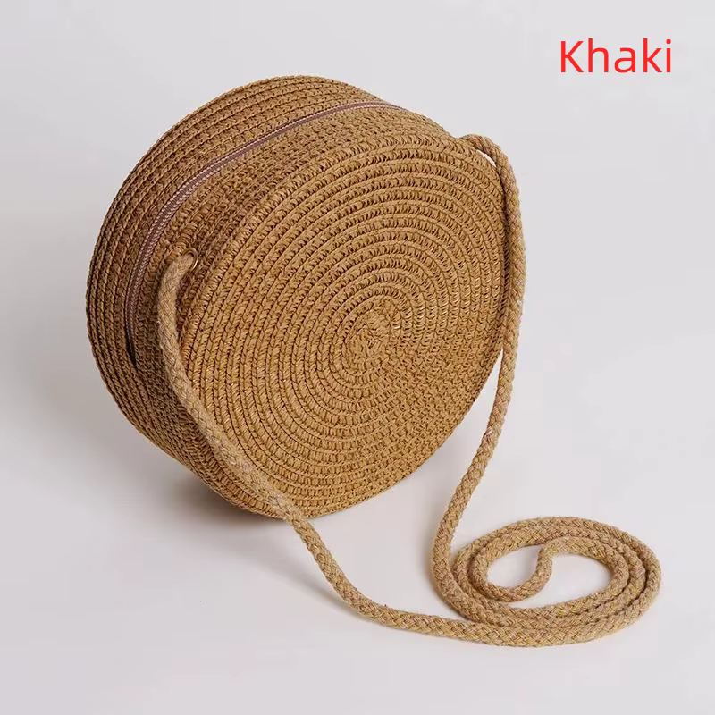 Sac à bandoulière rond en paille, style décontracté, 1 pièce, sac à main minimaliste pour femme, idé