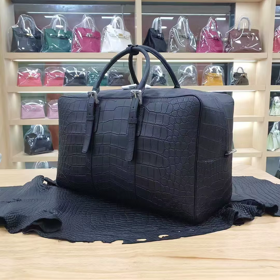 Sac de voyage de luxe en cuir de Crocodile véritable marron, Design 2025, grande taille, peau du ven