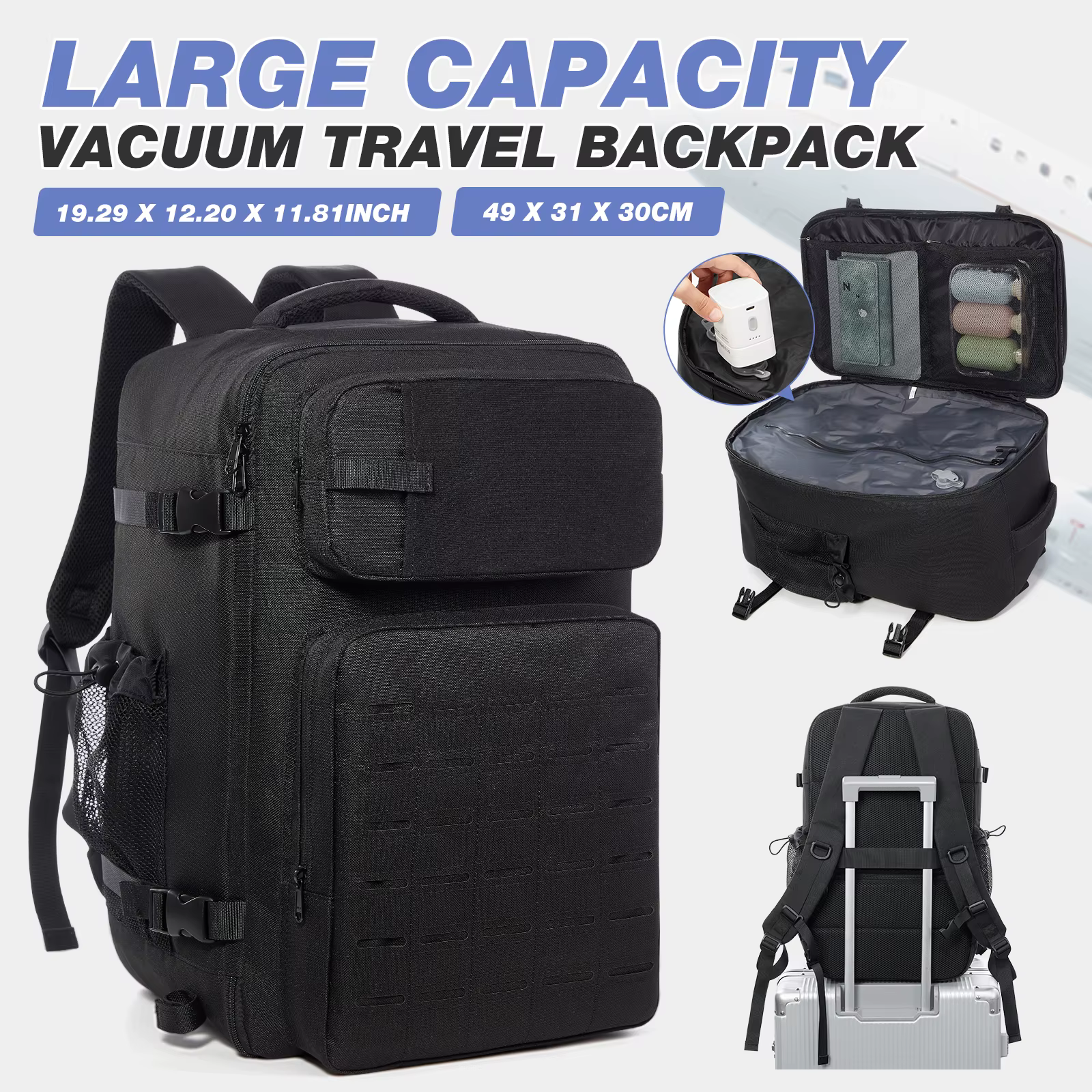 Sac à dos de randonnée à compression sous vide pour homme, sac à dos sous vide avec pompe, bagage à 