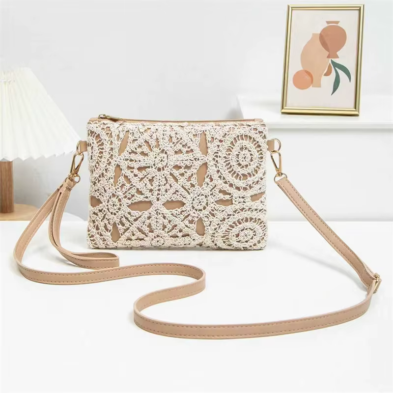 Sac tissé à motif creux, sacs de plage bohèmes, sac bandoulière de style premium pour femmes, tenues