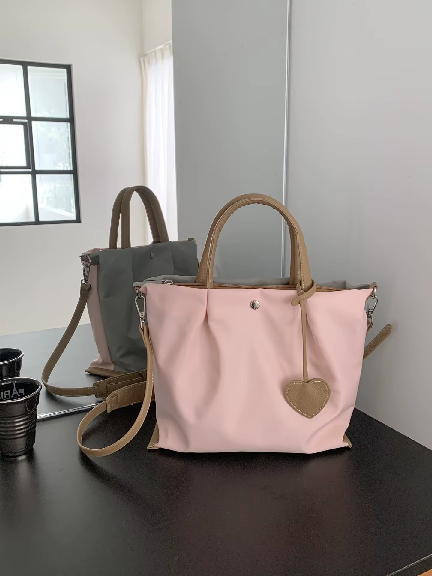 Sac fourre-tout en nylon style coréen avec patchwork, Nouveauté 2026, Léger, Polyvalent, Sac à bando