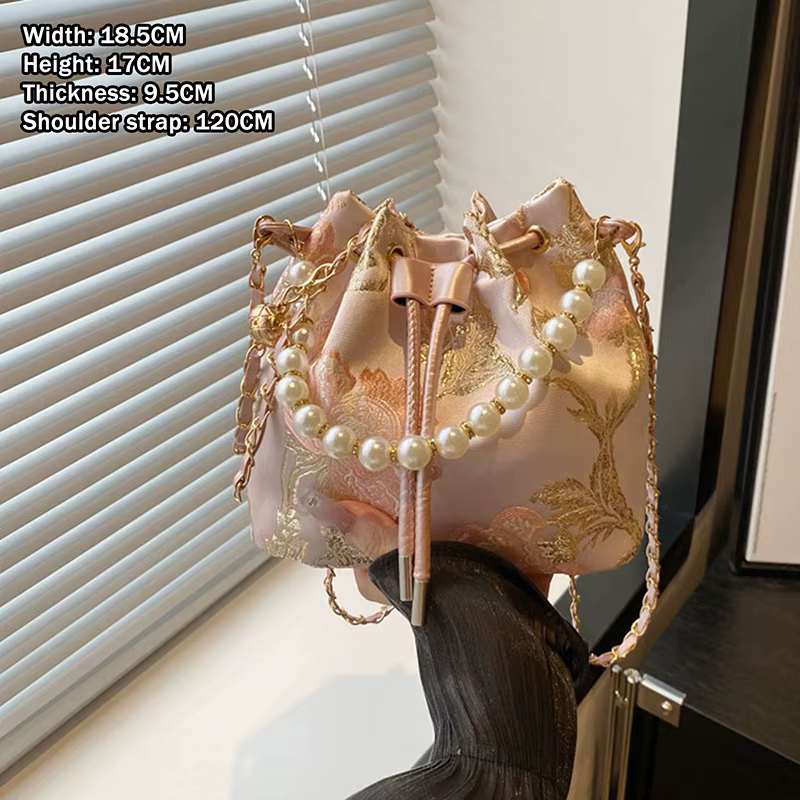 Sac seau à chaîne de perles Sac à bandoulière pour femme Style chinois simple Nouveau style rétro Sa