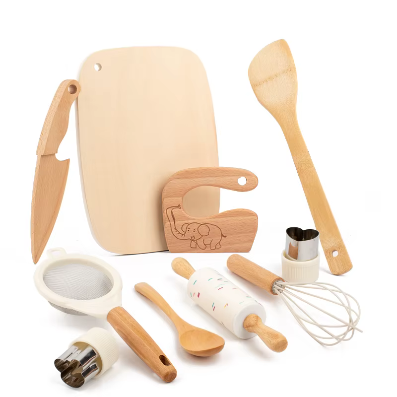 Outils de cuisine Montessori, véritable ensemble de cuisine, jouets éducatifs en bois pour enfants,