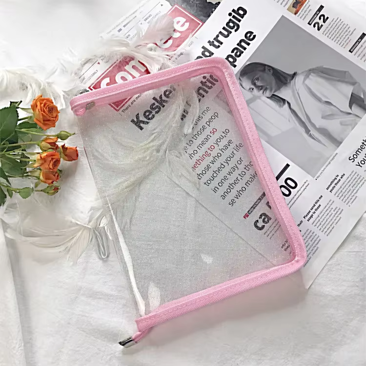 Sac de rangement Transparent à paillettes en PVC PP, sac de rangement A5 A4 à fermeture éclair, sac