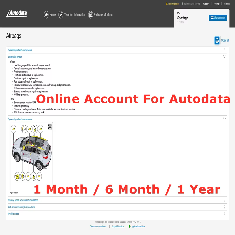 Compte en ligne pour les données automobiles Autodata, base de données complète, logiciel de réparat