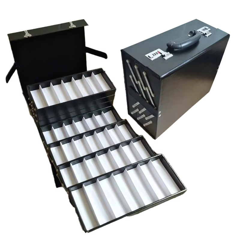Valise accordéon pliable à serrure codée pour lunettes, présentoir extensible, capacité de 56 paires