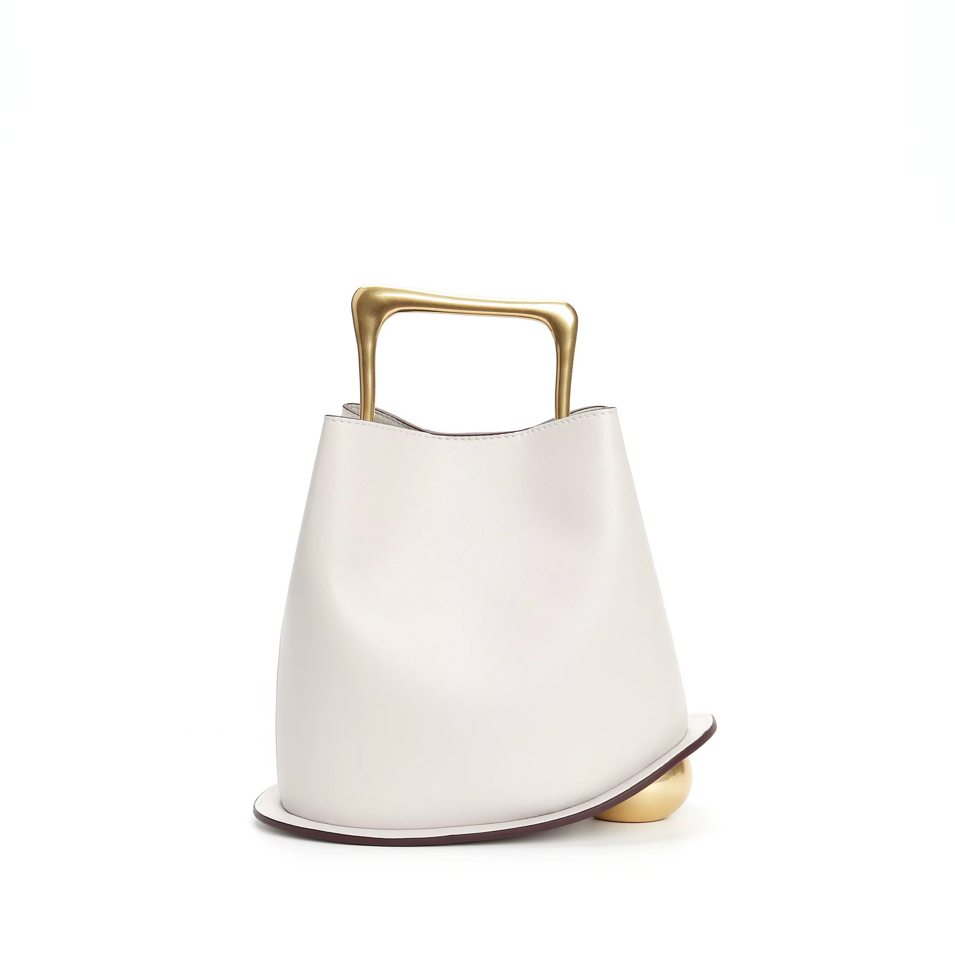 Nouveau élégant haut de gamme seau fourre-tout couleur Beige plaine Satin cuir de vache femmes sac à
