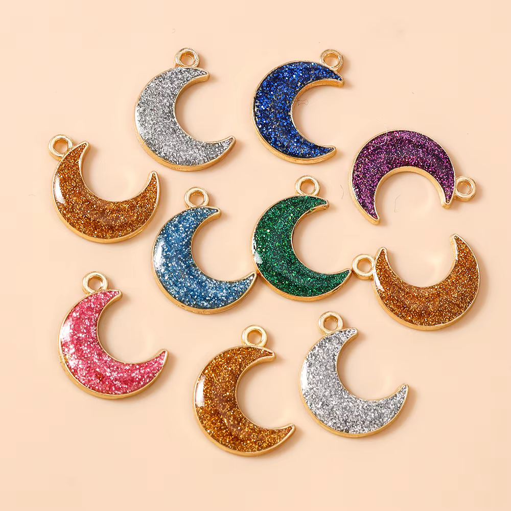 Leslie 10 pièces Breloques Lune Colorées 19*14mm pour Boucles d'Oreilles, Bracelets, Colliers, Pende