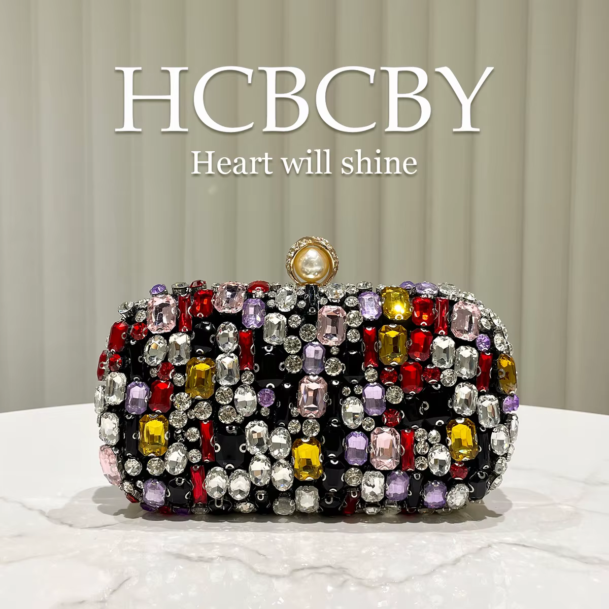 Pochette de soirée haut de gamme noire de luxe ornée de strass colorés, sac de dîner élégant et tend