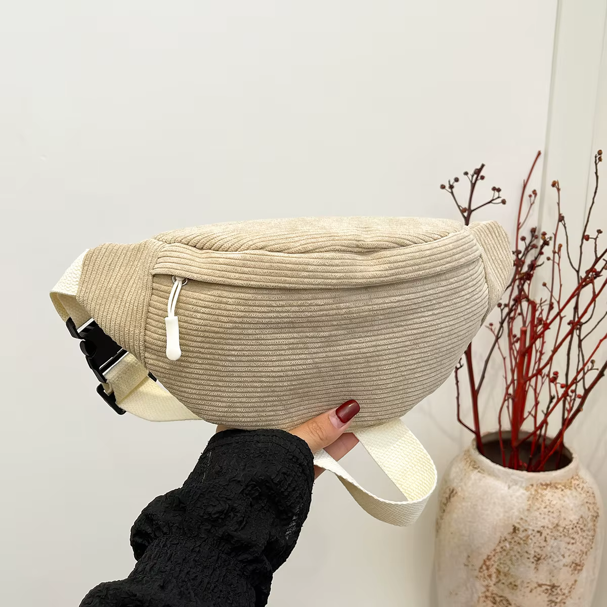 Sacs de ceinture en velours côtelé décontractés pour femmes, sac banane à la mode, sac de taille ban