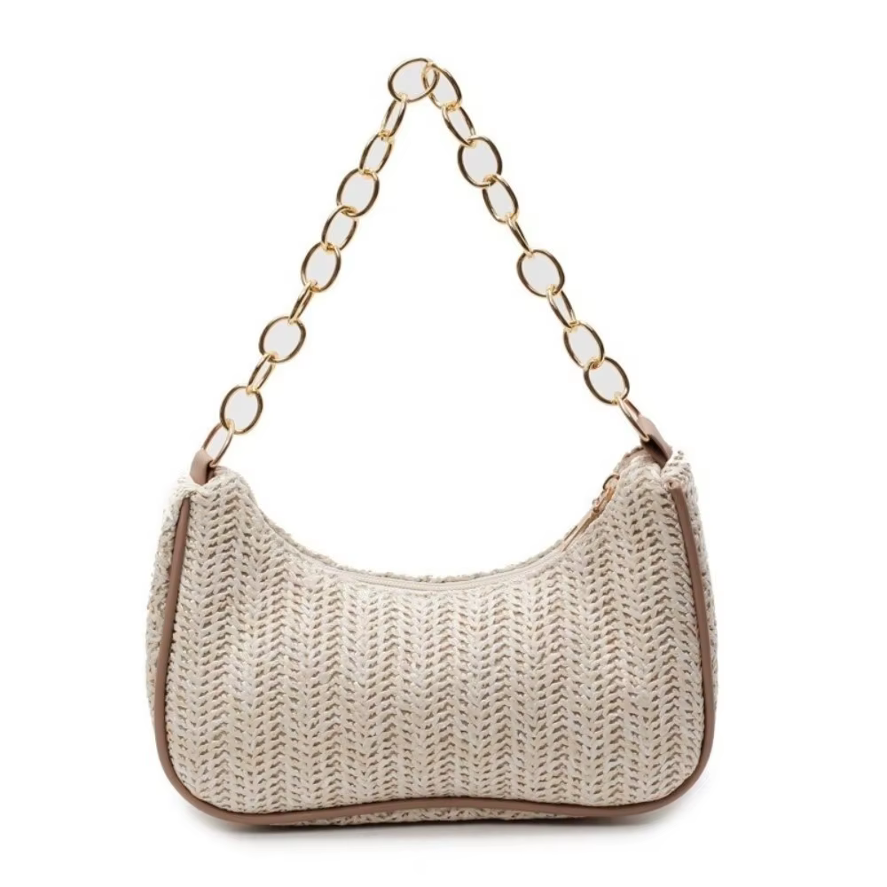 Sac à bandoulière décontracté bohème en paille, sac de plage carré à fermeture éclair, pochette à ch