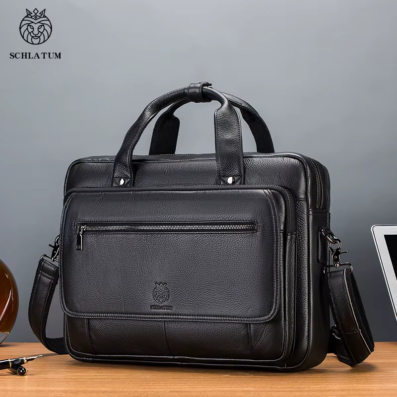 SCHLATUM porte-documents en cuir véritable dur pour hommes 16 pouces bureau affaires ordinateur sac