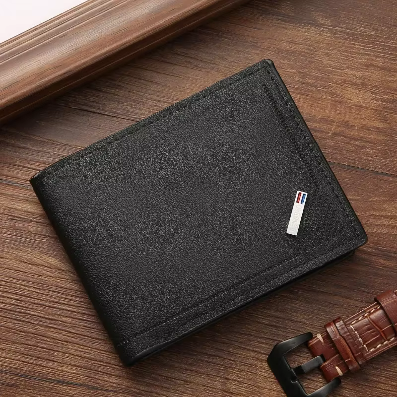 Portefeuille court en cuir pour hommes portefeuille mince pliable minimaliste portefeuille en cuir s