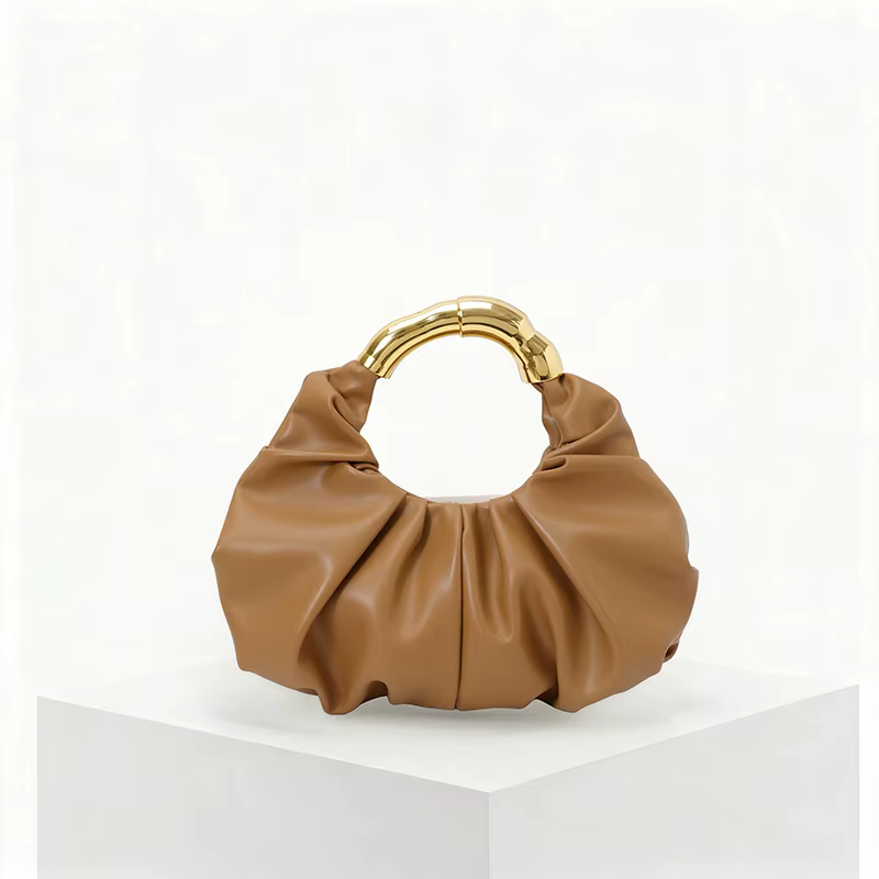 Sac nuage plissé de styliste, sac à main rond de luxe avec poignée en métal, pochette en cuir Pu pou