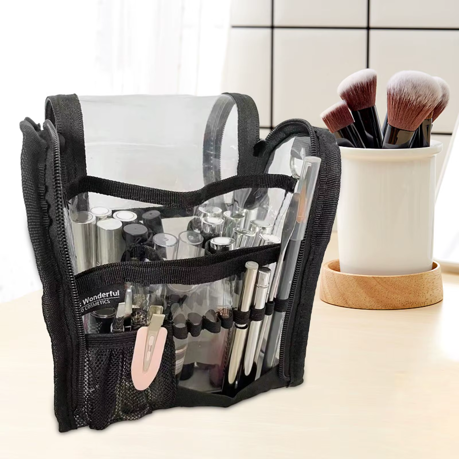 Grande Trousse de Toilette Transparente, Trousse de Maquillage Professionnelle, Trousse Cosmétique d