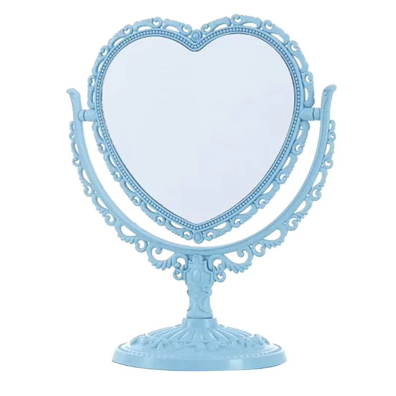 Miroir de maquillage de bureau en forme de cœur, miroir de vanité portable double face, miroir à mai
