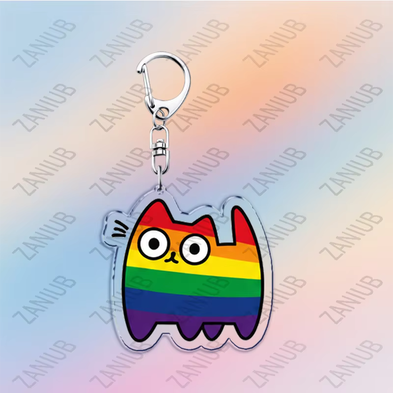 Porte-clés Chat LGBT Arc-en-ciel Amour, Accessoires pour Sacs et Voitures, Kawaii, avec dentelle, Bi