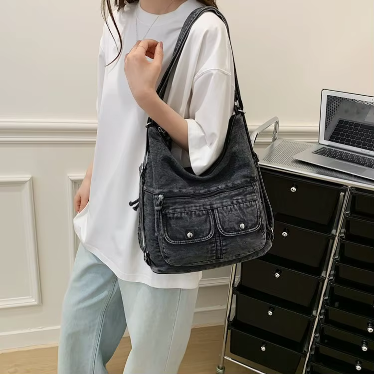 Sac fourre-tout en toile grande capacité pour femme, style décontracté, sac bandoulière, design simp