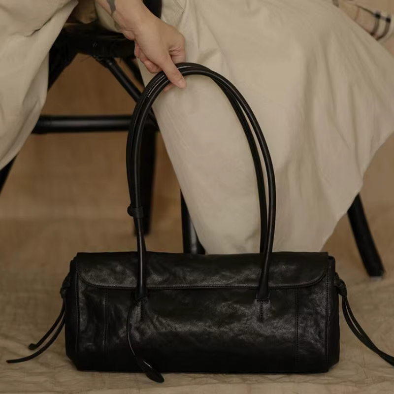 Sac à bandoulière haut de gamme noir en forme de baguette, grande capacité, sac pour femme, sac sous
