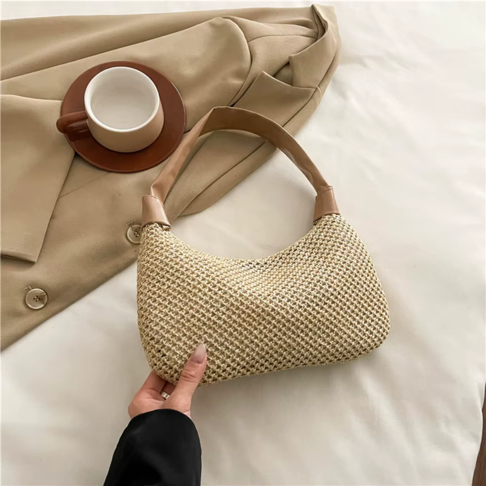Nouveau Sac à Bandoulière en Paille Tressée Élégant pour l'Été, Sac de Plage Décontracté Bohème pour