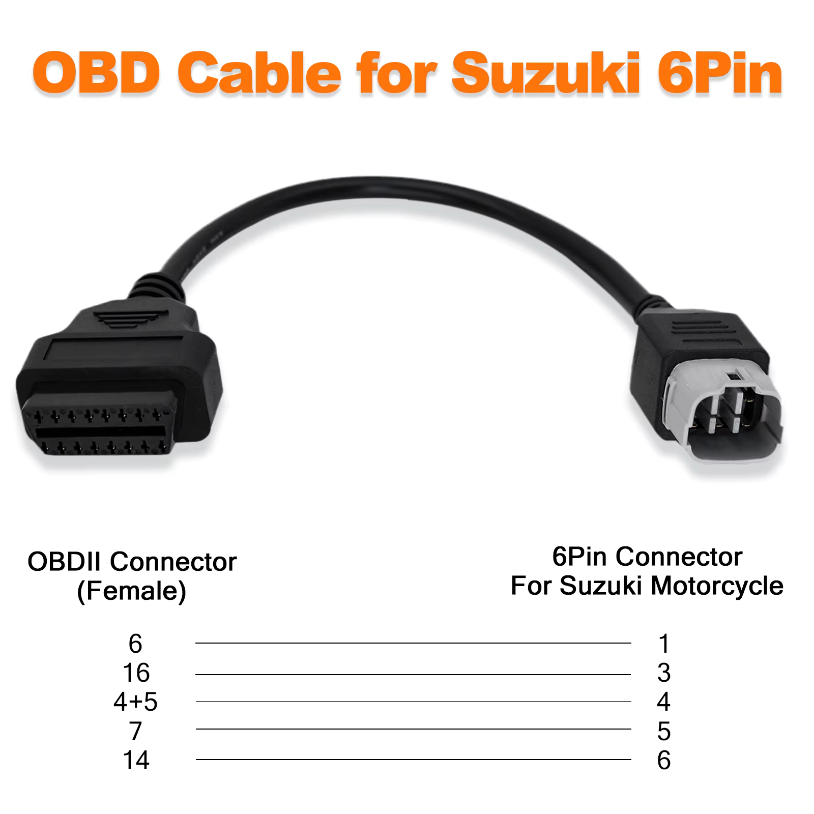 Câble de diagnostic OBD2 pour moto SUZUKI, 6 broches à 16 broches, pour GSX R1000/1000R/R125/S125/S1