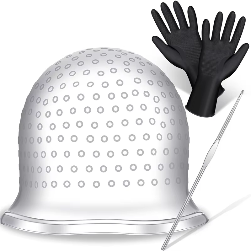 Bonnet de coloration de cheveux avec crochet, gants de teinture de cheveux réutilisables, chapeau en