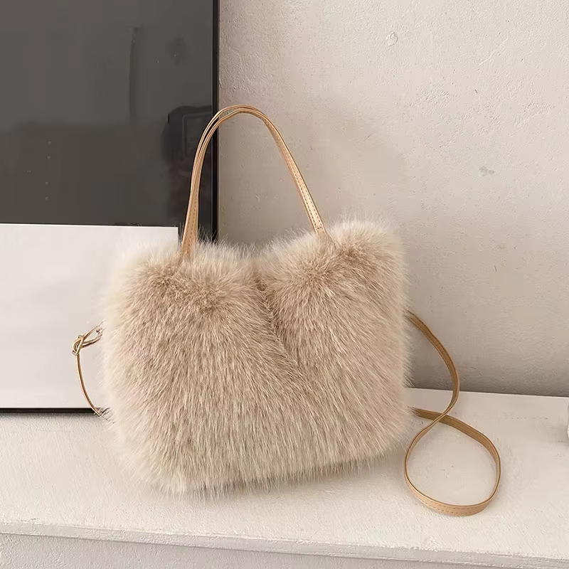 Sac fourre-tout en fausse fourrure HOMEFISH, sac seau pour femmes, design luxueux, sacs à main pour 