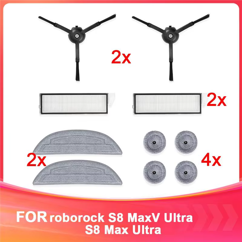 Kit d'accessoires AT21 pour Roborock S8 Maxv Ultra & S8 Max Ultra : brosses latérales, filtres, chif