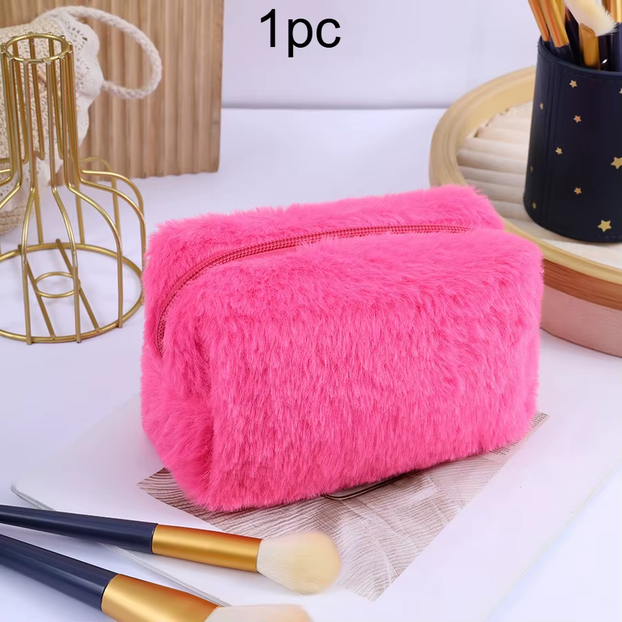 Sac de maquillage en peluche imprimé léopard, 1 pièce, sac à cosmétiques de grande capacité, étui à