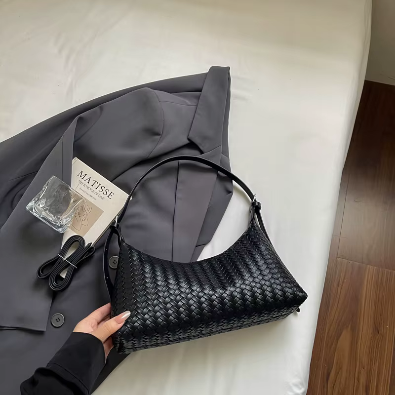 Sac à bandoulière hobo en PU souple à motif tissé, style coréen, grande capacité, sac à main pour fe