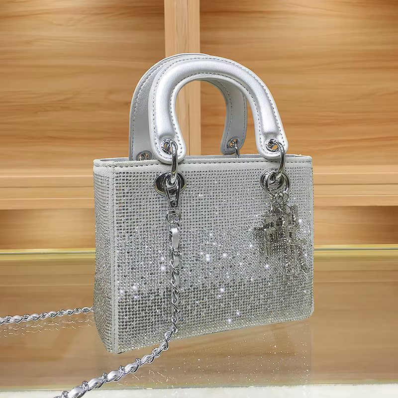 Sac à main rétro haut de gamme pour femmes, strass dégradés, sangle en chaîne, petit sac carré, à la