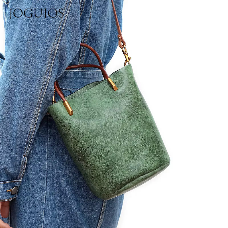 Cylindre femmes sac à bandoulière tanné végétal en cuir véritable avec sac portable sac à bandoulièr