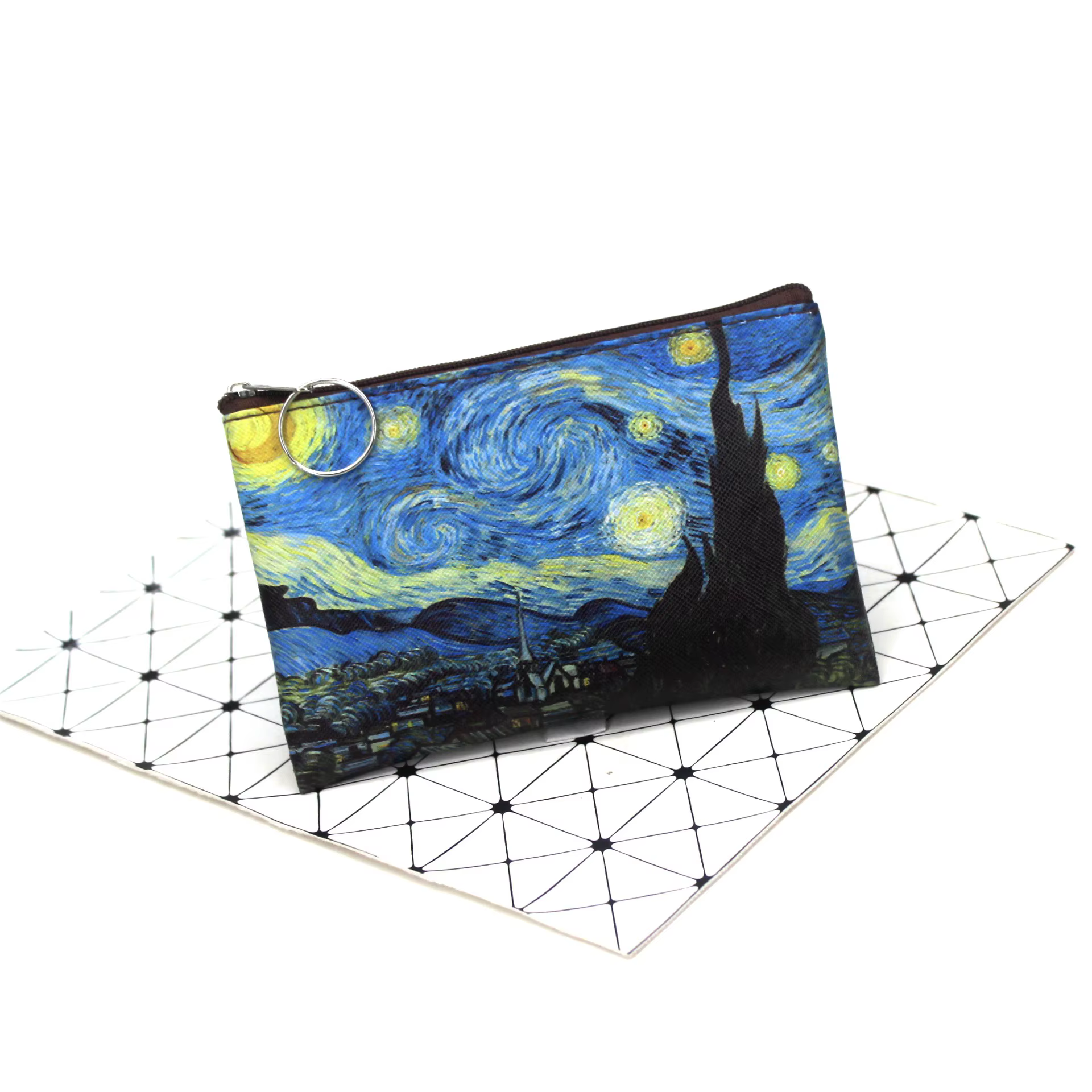 Sac à cosmétiques en toile de peinture à l'huile vintage, Van Gogh Art, tournesol, étoile, lune, nui
