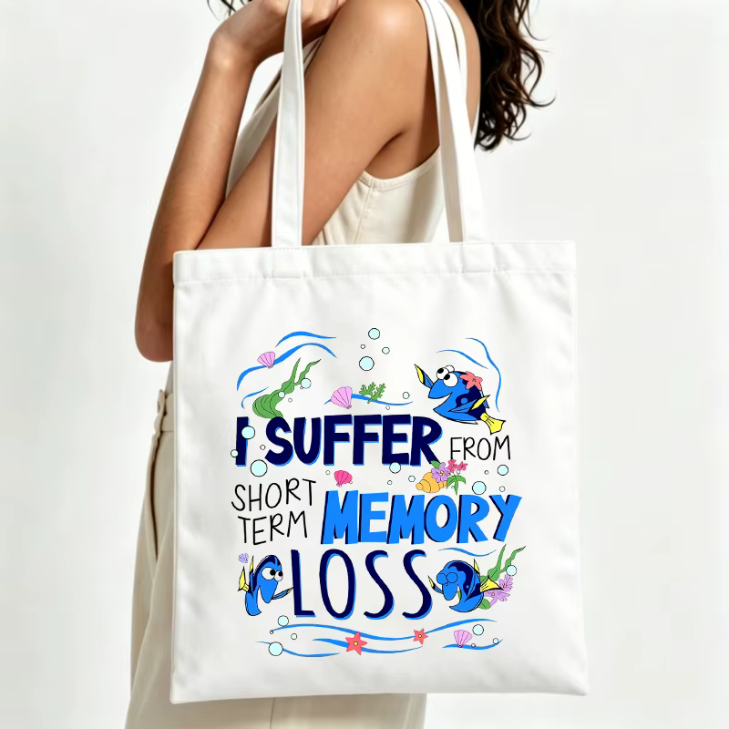 Sac fourre-tout en toile pour femme avec imprimé poissons et éléments marins, style décontracté pour