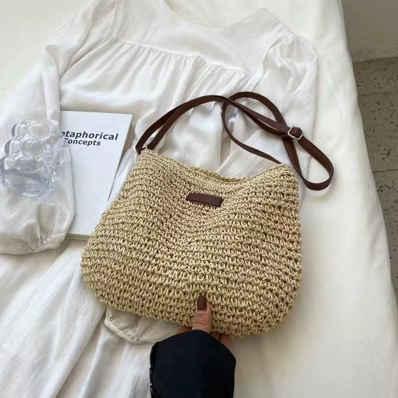 Sac bandoulière de plage tissé tendance, sac en paille tressé, sac à main pour femme à une seule ban