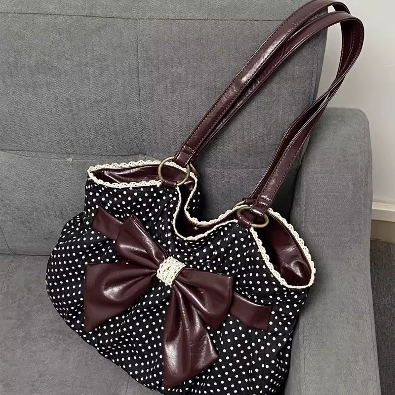 Sac fourre-tout chic à pois, sac à main décontracté pour femme, sac à bandoulière vintage, polyvalen