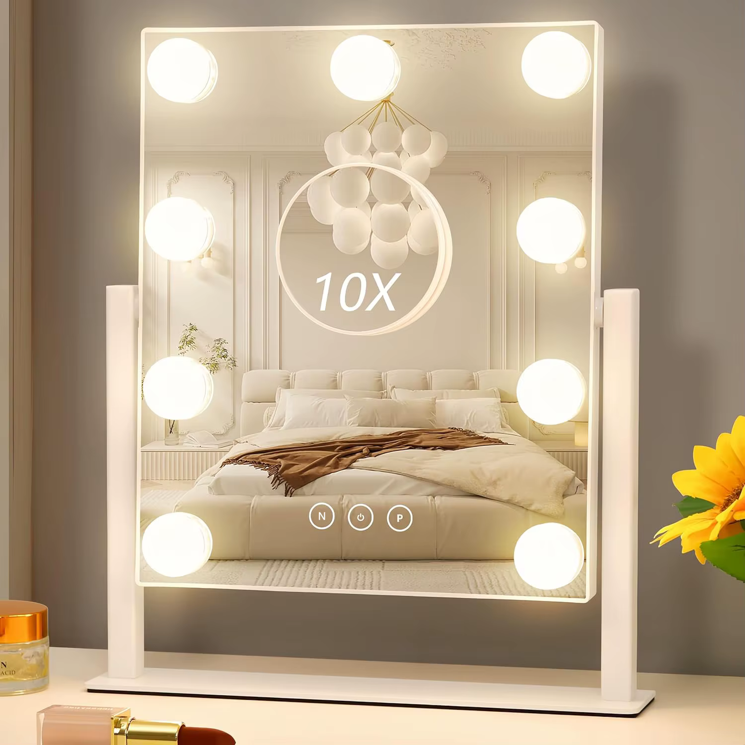 Miroir de maquillage avec éclairage, miroir de beauté avec 3 modes d'éclairage couleur, grossissemen