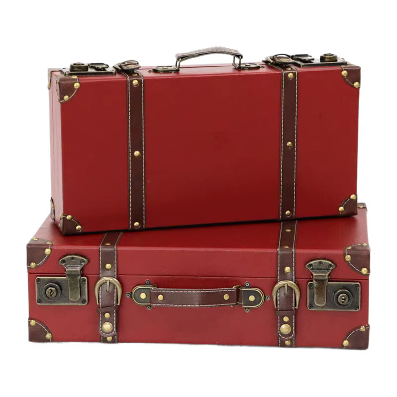 Valise de rangement vintage européenne - Vitrine en bois pour la maison, accessoire de photographie,