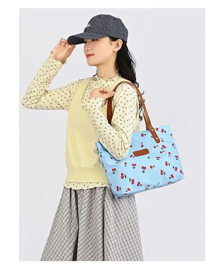 Sac fourre-tout grande capacité à motif cerise, sac à main pour femme, sac de banlieue à porter sous