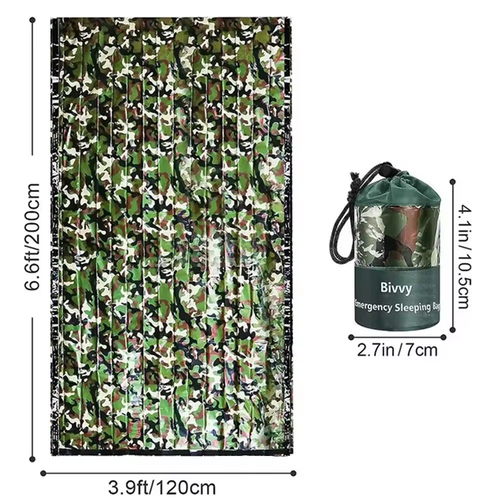 Sac de couchage d'urgence en PE, 120x200cm, camouflage, imperméable, portable, sac de couchage de su