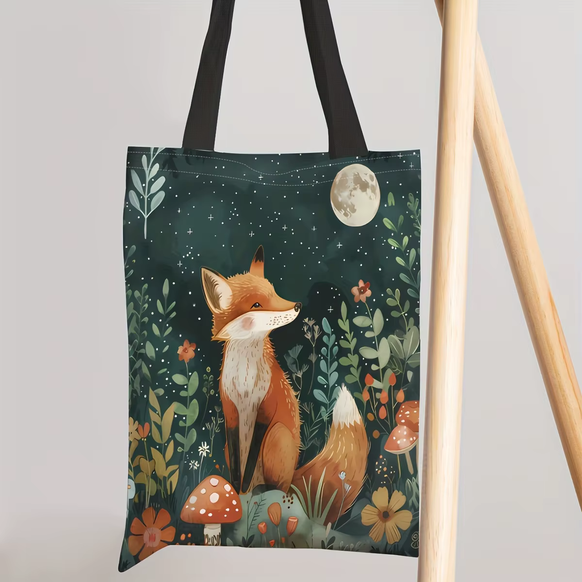 Sac fourre-tout en forme de renard de dessin animé, sac à bandoulière spacieux et confortable avec m