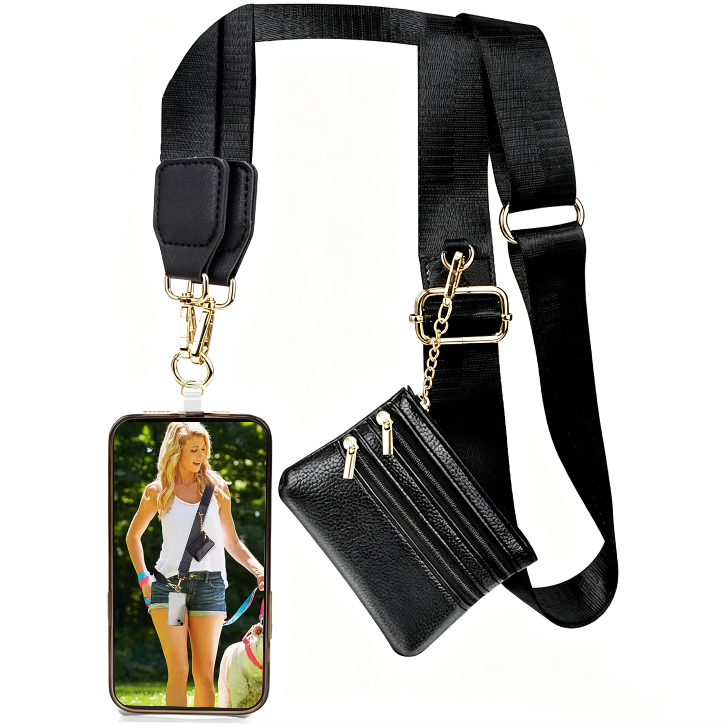 Sangle de téléphone réglable de style bohème avec sac portefeuille détachable pour femmes, usage quo
