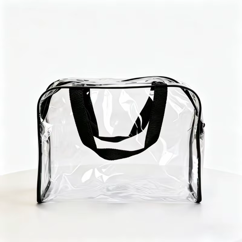 1 sac de rangement en plastique transparent de grande capacité, équipé d'un tirette et d'une poignée