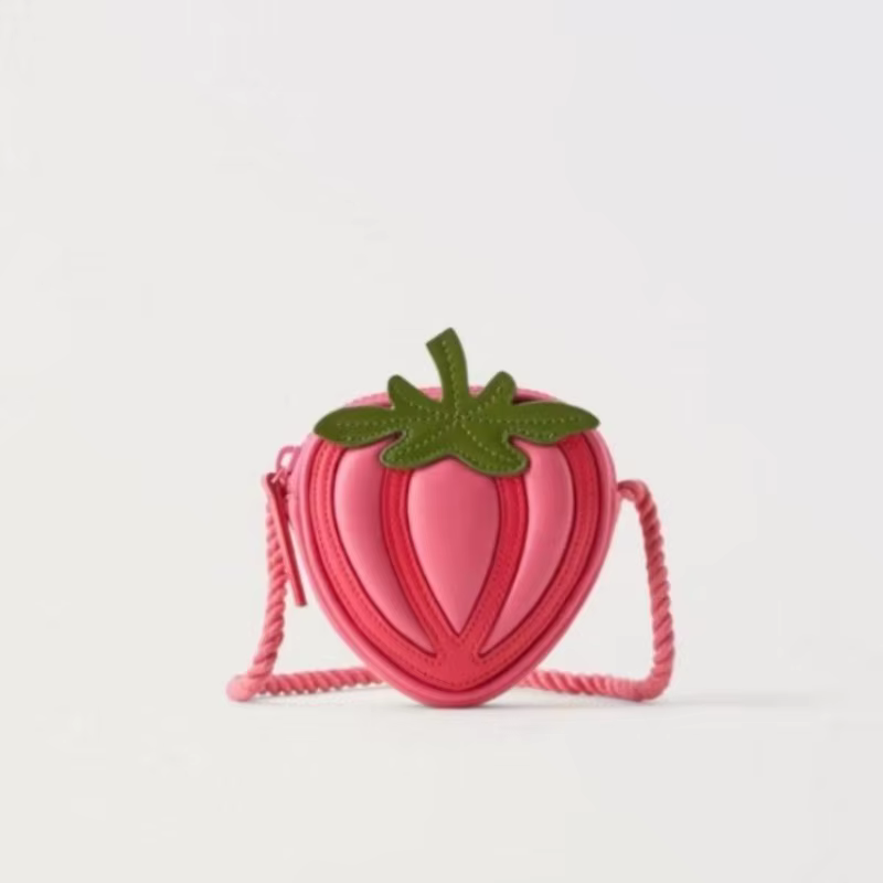 Sac à bandoulière mignon pour filles, motif fraise 3D, mini sac à monnaie avec bandoulière tressée p