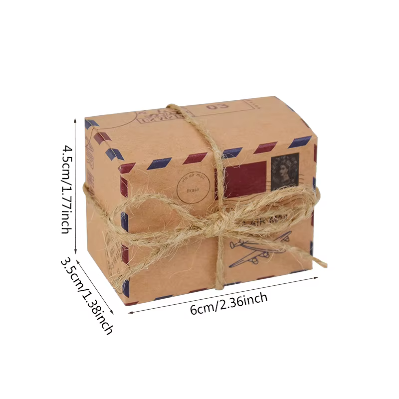 Mini valise 10p, boîtes à bonbons avec corde, thème de voyage, décor de timbre, boîte à dessert en p