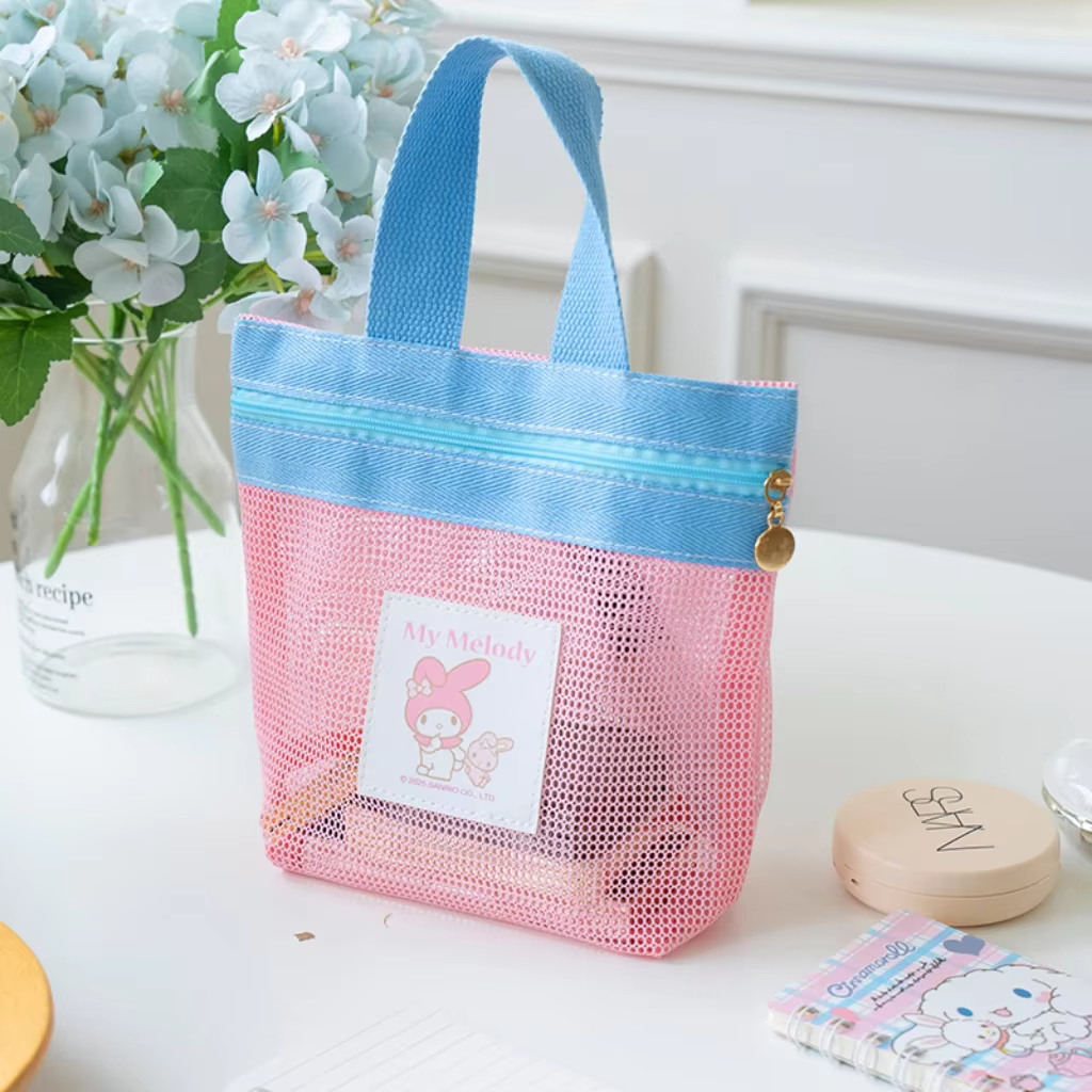 Sac en maille Sanrio Hello Kitty, sac fourre-tout portable avec fermeture éclair, sac à main mignon 