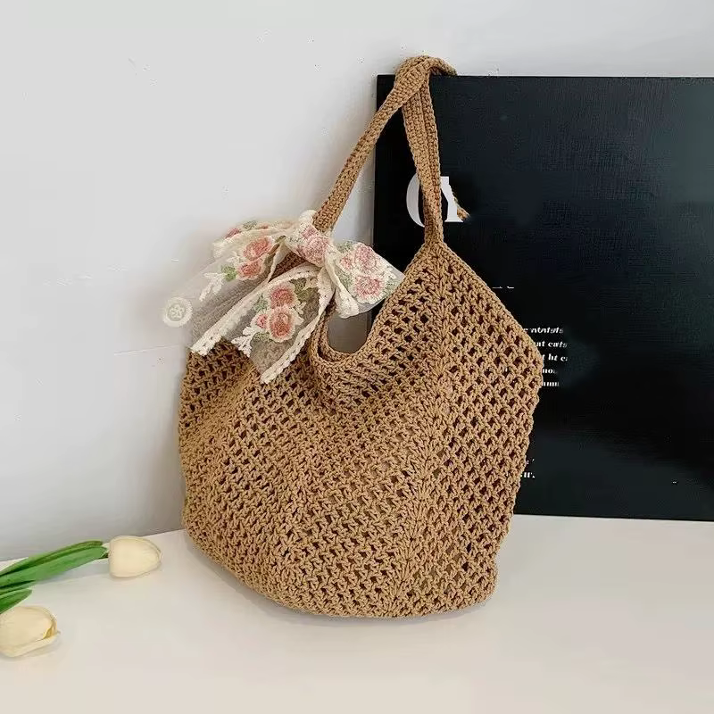 Sac tissé de grande capacité pour femmes, sacs à bandoulière décontractés en paille tressée, sac fou