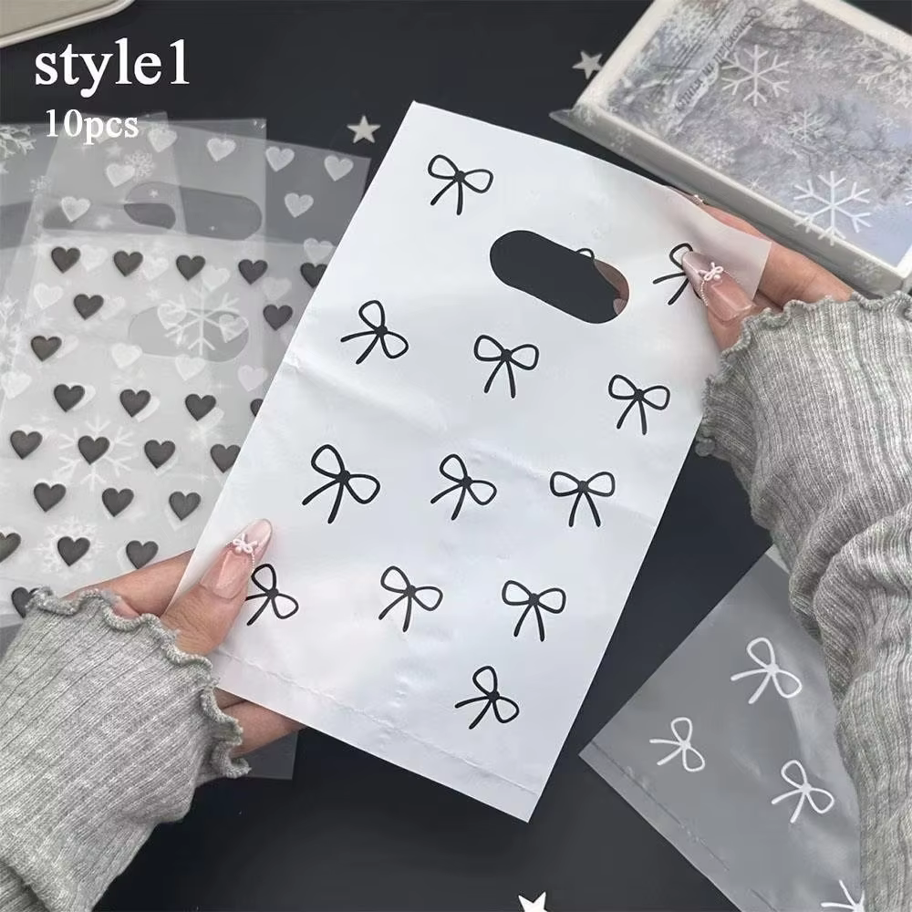 Lot de 10 sacs cadeaux DIY auto-scellants avec nœud, en matière translucide givrée blanche, pochette