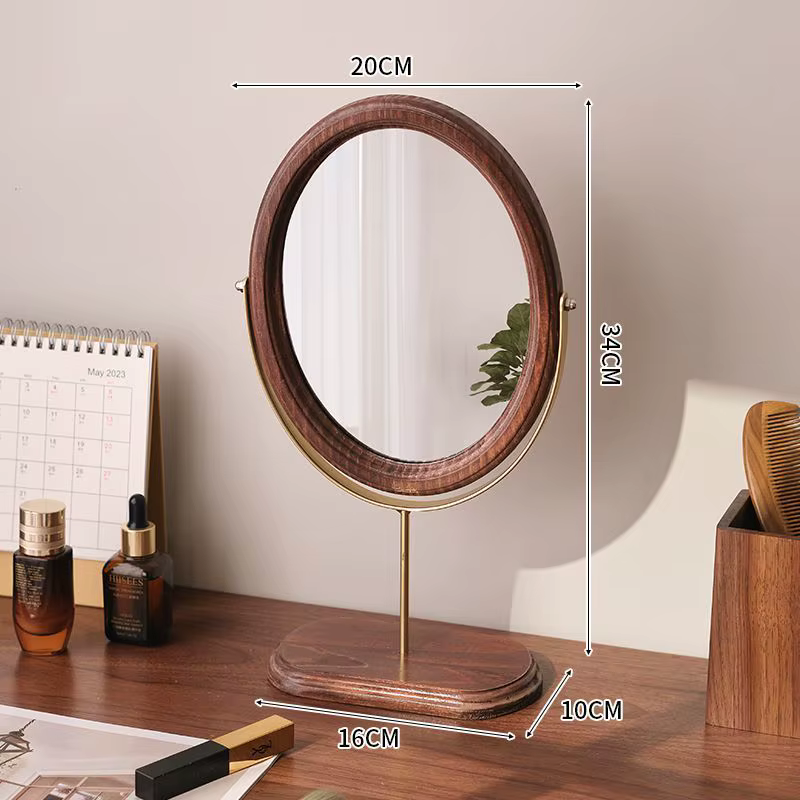 Miroir de courtoisie décoratif rétro en bois de style chinois, miroir de table rotatif, ornement de 
