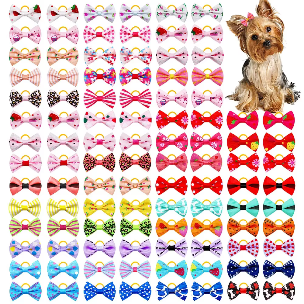 Nœuds pour poils de petits chiens et chats, 30 pièces avec élastique, faits à la main, amovibles, po